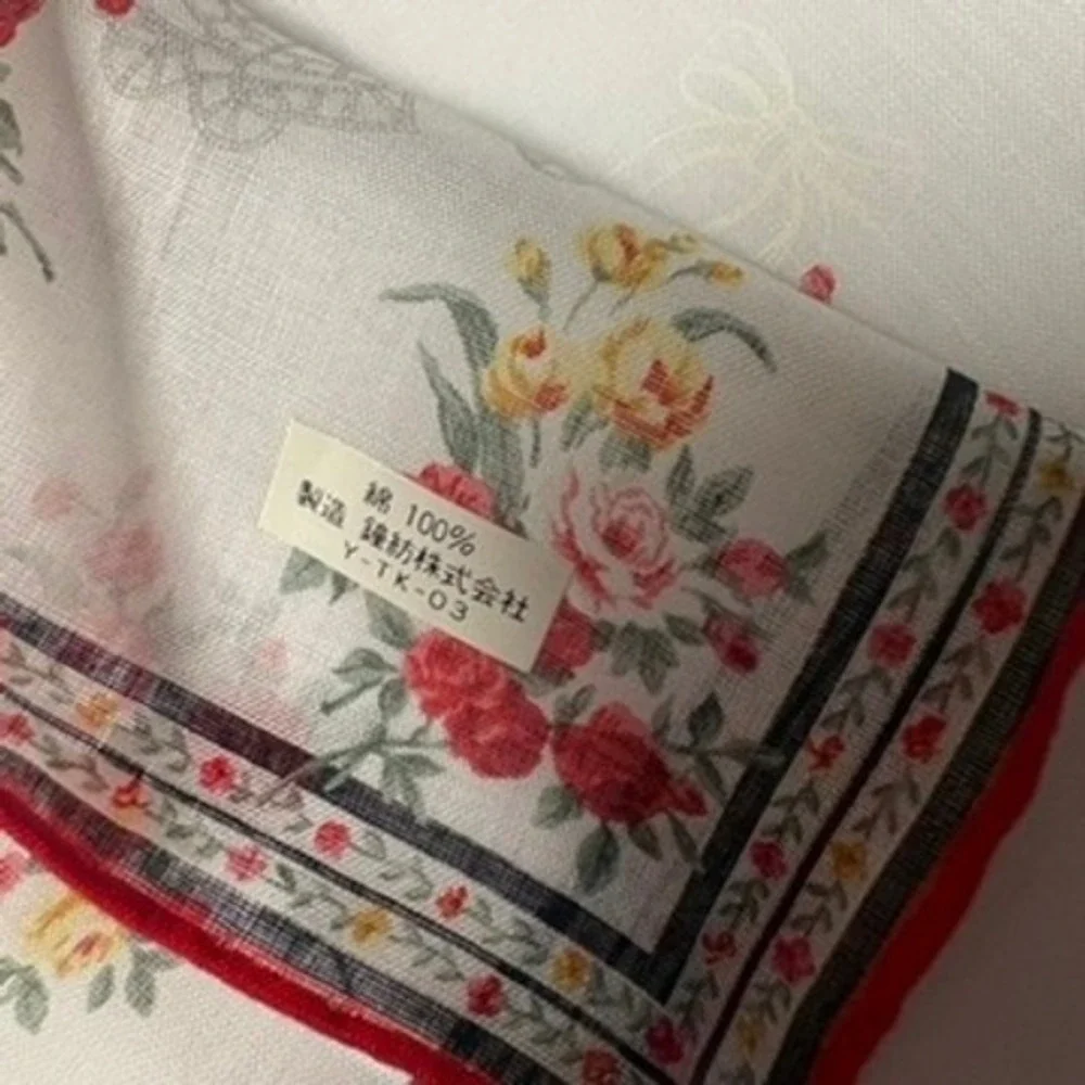 Vtg CHRISTIAN DIOR Scarf Handkerchief Floral Rose White Red 19
